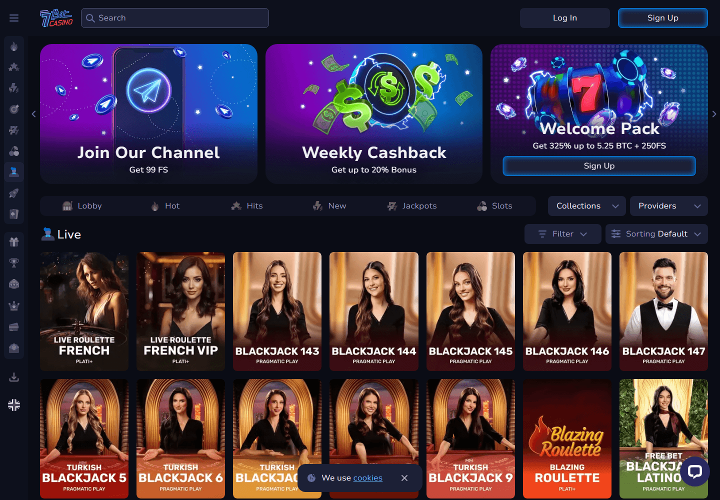 Skjermbilde av 7Bit Casino live casino etter at spillkortene er lastet