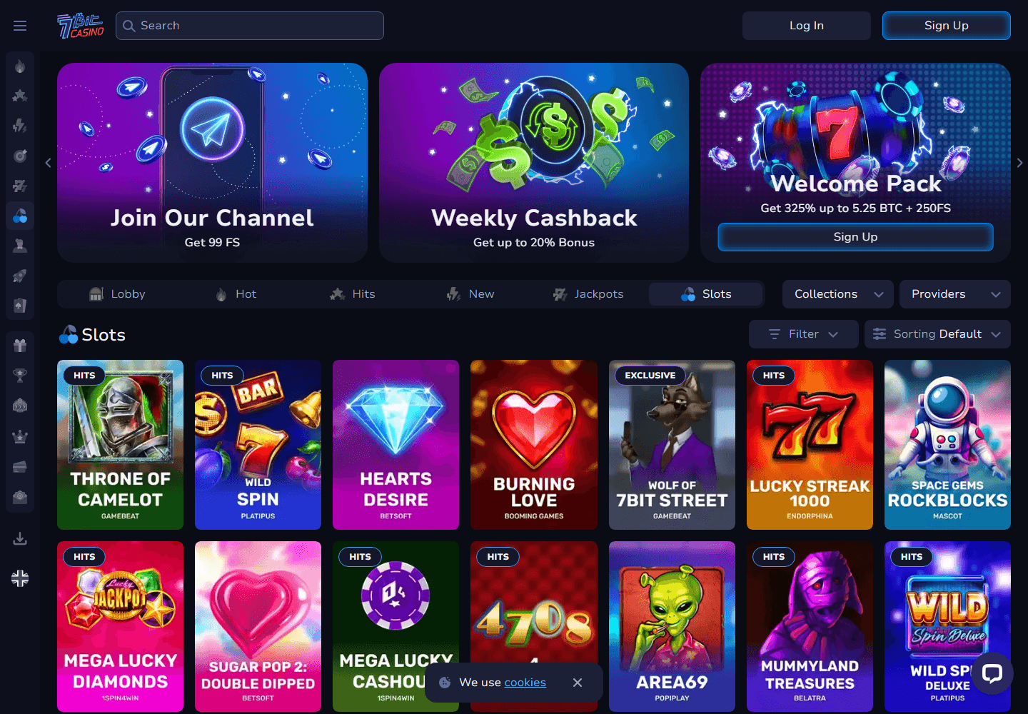 Skjermbilde av 7Bit Casino spilleautomater etter at spillkortene er lastet